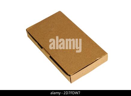 Cardboard box for postal parcel, gift wrapping, storage and moving of things at home, office, store and in the warehouse. Isolated on a white backgrou Stock Photo
