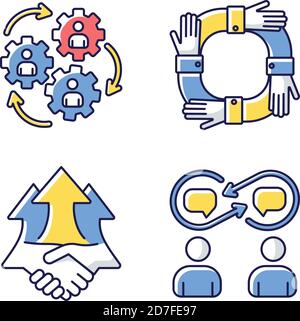 Cooperation RGB color icons set Stock Vector