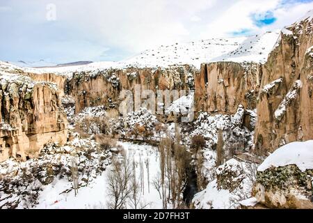 Winter landscape in Ihlara Valley, Central Anatolia. Cappadocia, Turkey Stock Photo