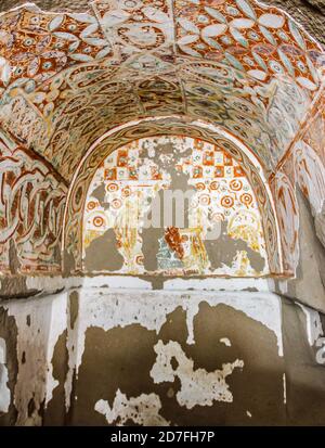 Early orthodox christian fresco in Daniel Pantonassa Church in  Ihlara Valley, Central Anatolia. Cappadocia, Turkey Stock Photo