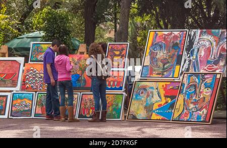 Buying paintings in San Angel, Mexico City, Mexico Stock Photo