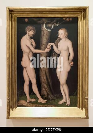 Lucas Cranach - Adam and Eve in the Soumaya Museum, Mexico City Mexico Stock Photo
