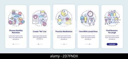 Self care checklist onboarding mobile app page screen with concepts Stock Vector