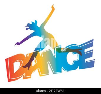 Wildly dancing girl with the inscription DANCE. Stylized expressive illustration of young woman silhouette .Vector available. Stock Vector