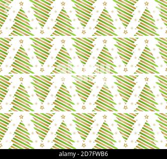 Christmas tree seamless pattern. Gold geometric seamless pattern on white background Stock Vector