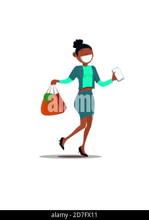 illustration of an African lady shopping with a smartphone Stock Photo