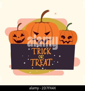 Trick or treat card with a scary halloween pumpkins - Vector Stock Vector