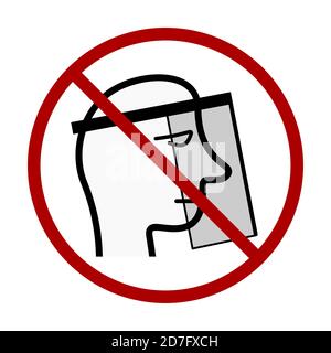 No Face Shield or Face Shields are not Allowed Sign. Vector Image. Stock Vector
