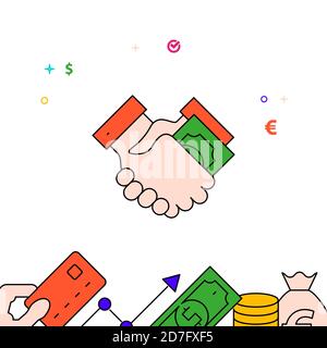 Handshake bribe filled line icon, simple illustration Stock Vector