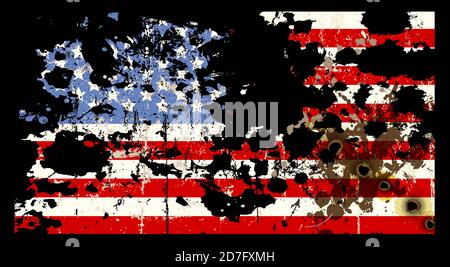 grungy ripped and torn USA flag with bullet holes, vector illustration, patriotic or protest sign Stock Vector
