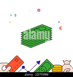 Stack of bills filled line icon, simple illustration Stock Vector