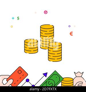 Three stacks of gold coins filled line icon, simple illustration Stock Vector