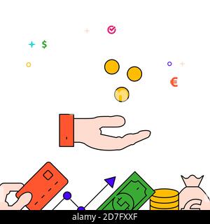 Hand catches coins, salary filled line icon, simple illustration Stock Vector