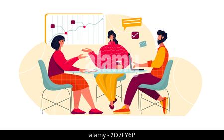 Vector illustration of office workflow employees and team building. Man and woman personnel, manager, coworkers working. Stock Vector
