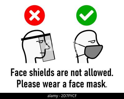 Face Shields are not Allowed. Please Wear a Face Mask Sign with Graphic and Text. Vector Image. Stock Vector