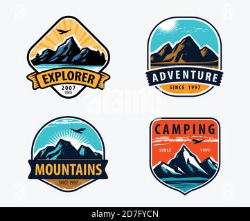Mountains set labels. Mountaineering, climbing, hiking vector illustration Stock Vector