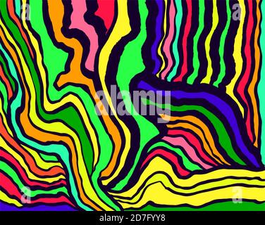 Rainbow color psychedelic abstract waves pattern. Fantastic art with decorative texture. Stock Vector