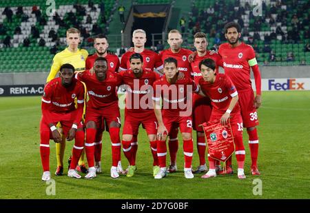 Ludogorets' team celebrate their first goal during the Europa