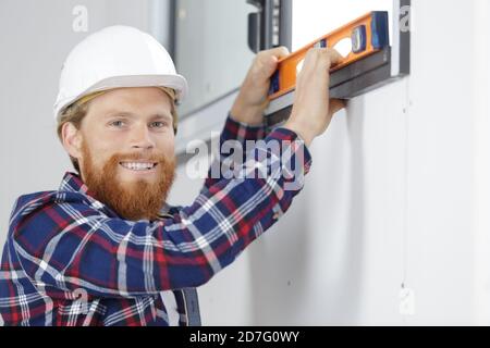a specialist installing plastic windows Stock Photo