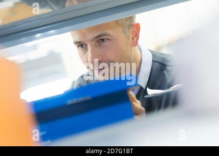 portrait of a man in warehouse Stock Photo