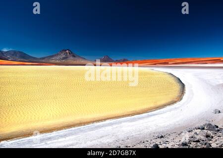 Laguna Lejia is salt lake in Altiplano region in Chile Stock Photo