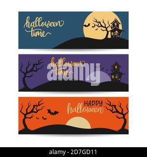 Halloween template banners in Flat modern style. Colorful template for sales. Stock Vector