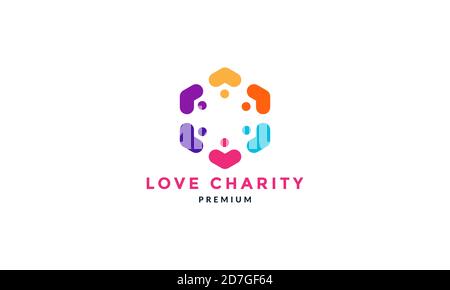 hexagonal love people community group abstract  logo icon vector illustration design Stock Vector
