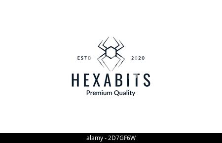 spider hexagonal  line art  logo icon vector illustration design Stock Vector