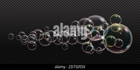 Bath foam soap with neon bubbles isolated vector illustration on transparent background. Colorful cloud of blowing bubbles and soapy foam Stock Vector