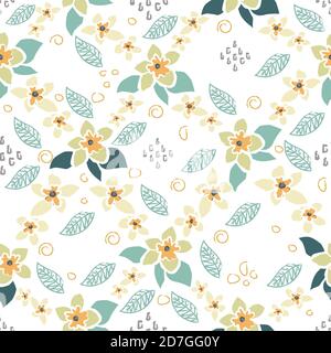Seamless Pattern With Elegant flowers. Pastel Coloring. Scandinavian Hand Drawn Style. vector Illustration Stock Vector