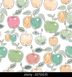 Cute Seamless Pattern with Apples. Scandinavian Hand Drawn Style. Vector Illustration Stock Vector
