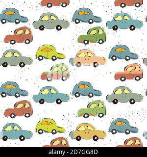 Seamless Pattern with Cute European Cars. Scandinavian Style. Vector Illustration Stock Vector