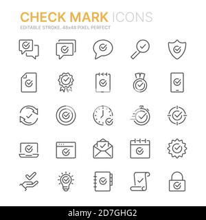 Collection of check mark icons icons. 48x48 Pixel Perfect. Editable stroke Stock Vector