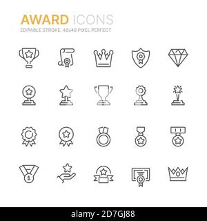 Collection of award line icons. 48x48 Pixel Perfect. Editable stroke Stock Vector