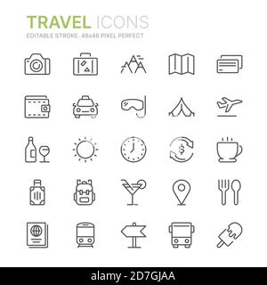 Collection of travel line icons. 48x48 Pixel Perfect. Editable stroke Stock Vector