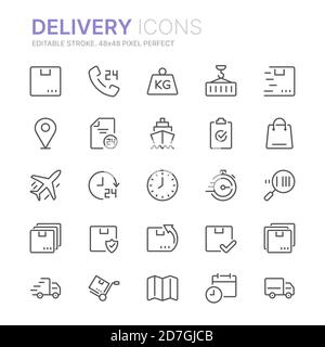 Collection of delivery line icons. 48x48 Pixel Perfect. Editable stroke Stock Vector