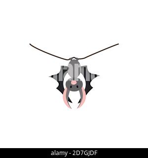 A Bat hangs upside down on a branch. Cartoon. Isolated on a white background. Illustration Stock Vector