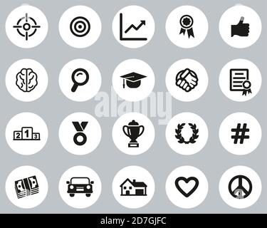 Goal & Aspiration Icons Black & White Flat Design Circle Set Big Stock Vector