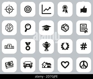 Goal & Aspiration Icons Black & White Flat Design Set Big Stock Vector