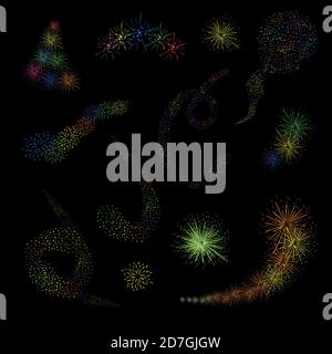 Festive fireworks vector illustration. Isolated on a black background Stock Vector