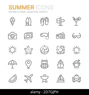 Collection of summer line icons. 48x48 Pixel Perfect. Editable stroke Stock Vector