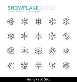 Collection of snowflake outline icons. 48x48 Pixel Perfect. Editable stroke Stock Vector