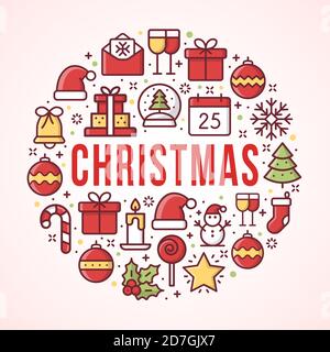 Illustration with different christmas and new year celebration elements Stock Vector