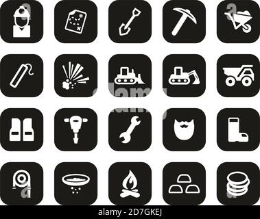 Gold Rush Or Gold Mining Icons White On Black Flat Design Set Big Stock Vector