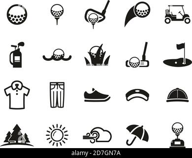 Golf Sport & Golf Equipment Icons Black & White Set big Stock Vector