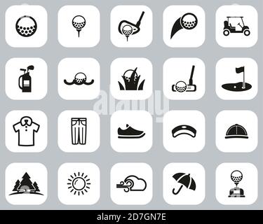 Golf Sport & Golf Equipment Icons Black & White Flat Design Set big Stock Vector