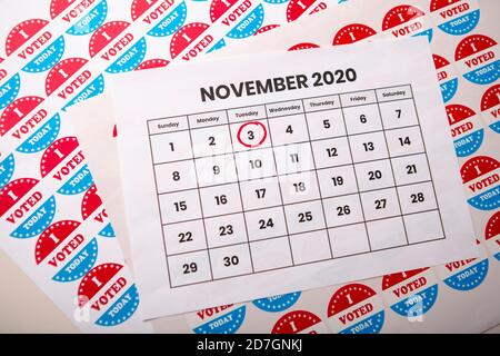 Calendar reminding the day of the elections in the USA, year 2020, november 3rd. Stock Photo