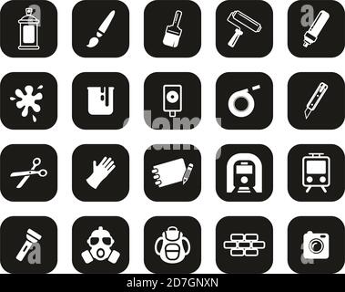 Graffiti Art & Street Art Icons White On Black Flat Design Set Big Stock Vector