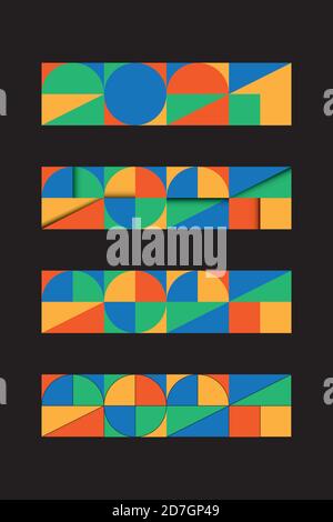 Set of minimal 2021 New Year banners, 4 to 1 proportions, in Bauhaus, memphis style. Selection in retro tones, with flat, stroked and papercut styles Stock Vector