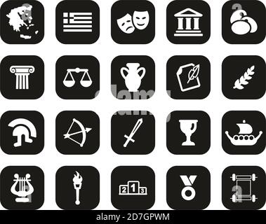 Greece Country & Culture Icons White On Black Flat Design Set Big Stock Vector